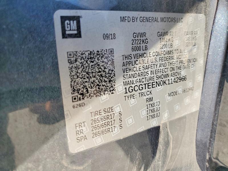 2019 Chevrolet Colorado მანქანა იყიდება აუქციონზე, vin: 1GCGTEEN0K1142966, აუქციონის ნომერი: 47195826