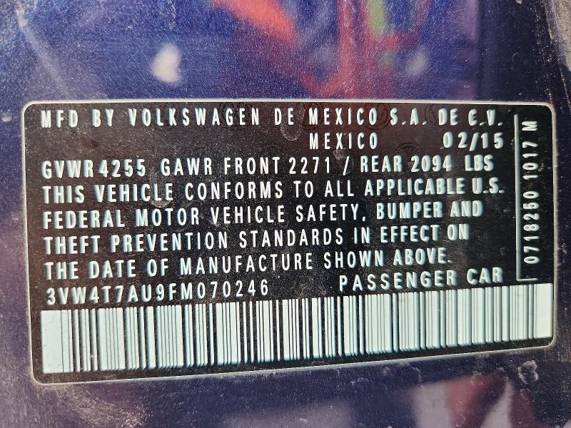 2015 Volkswagen Gti მანქანა იყიდება აუქციონზე, vin: 3VW4T7AU9FM070246, აუქციონის ნომერი: 49475656
