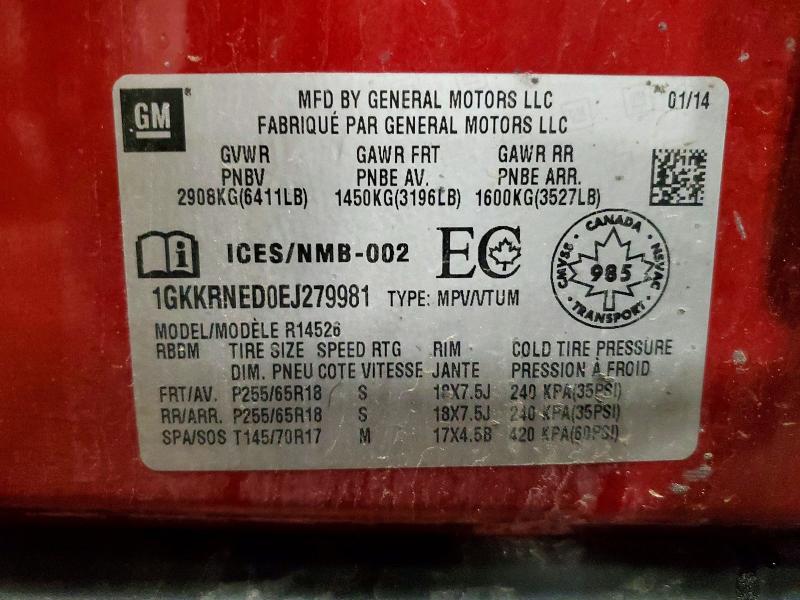 48583106 :رقم المزاد ، 1GKKRNED0EJ279981 vin ، 2014 Gmc Acadia مزاد بيع