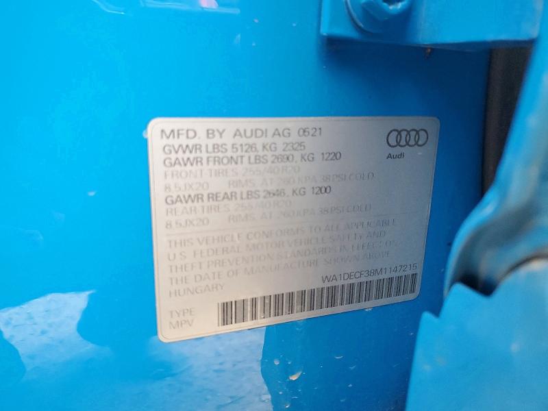 2021 Audi Q3 მანქანა იყიდება აუქციონზე, vin: WA1DECF38M1147215, აუქციონის ნომერი: 50352276