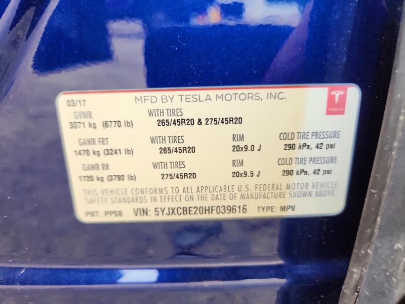 Продаж на аукціоні авто 2017 Tesla Model X, vin: 5YJXCBE20HF039616, номер лоту: 50606256
