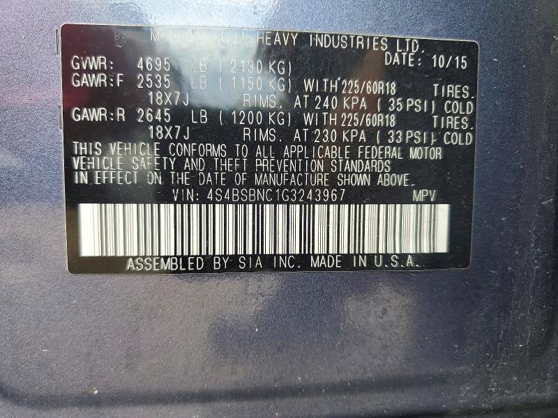 Продажа на аукционе авто 2016 Subaru Outback, vin: 4S4BSBNC1G3243967, номер лота: 50220126