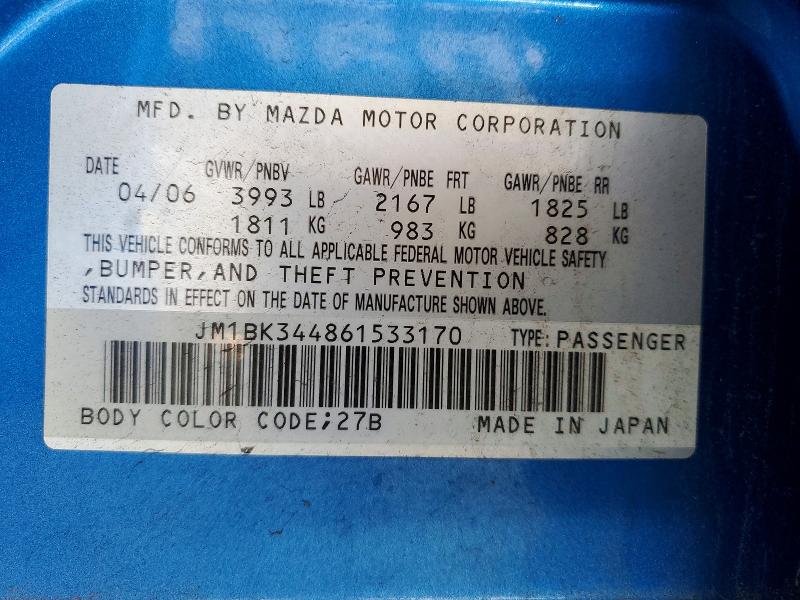 Aukcja sprzedaży 2006 Mazda 3, vin: JM1BK344861533170, numer aukcji: 48465306
