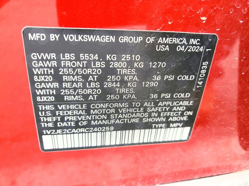 Aukcja sprzedaży 2024 Volkswagen Atlas Cross Sport, vin: 1V2JE2CA0RC240259, numer aukcji: 49683076