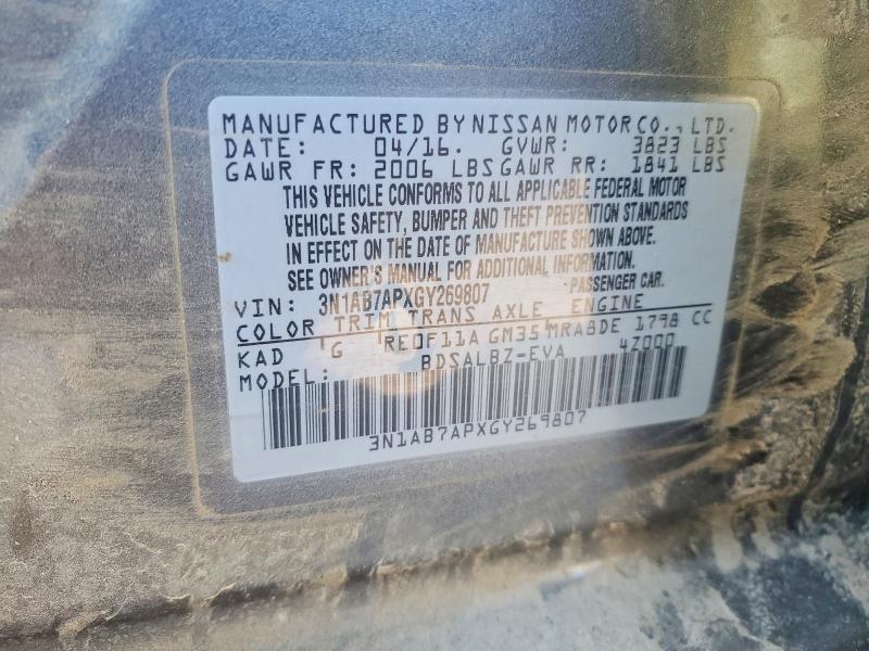 50472576 :رقم المزاد ، 3N1AB7APXGY269807 vin ، 2016 Nissan Sentra مزاد بيع