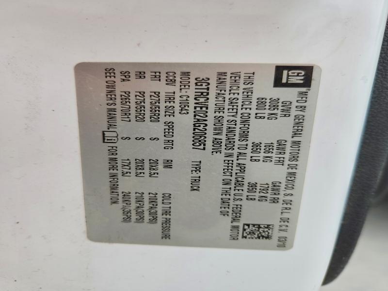51868476 :رقم المزاد ، 3GTRCVE02AG206857 vin ، 2010 Gmc Sierra مزاد بيع