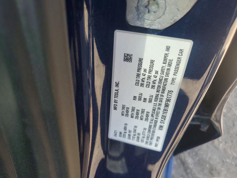 50164636 :رقم المزاد ، 5YJ3E1EB1MF961776 vin ، 2021 Tesla Model 3 مزاد بيع