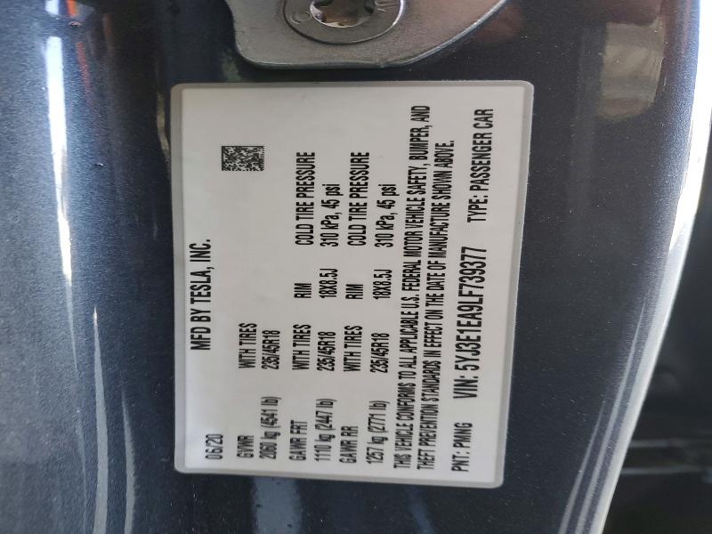 51856626 :رقم المزاد ، 5YJ3E1EA9LF739377 vin ، 2020 Tesla Model 3 مزاد بيع