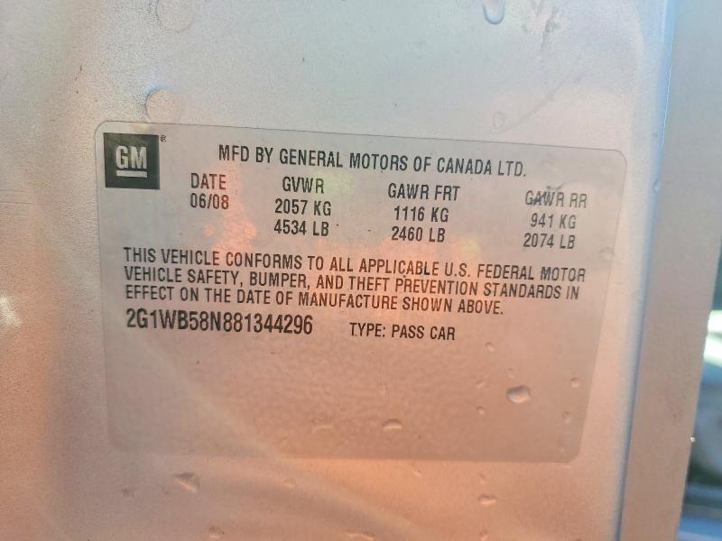 51817916 :رقم المزاد ، 2G1WB58N881344296 vin ، 2008 Chevrolet Impala مزاد بيع