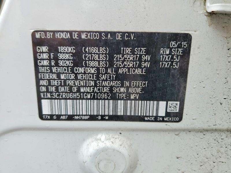 2016 Honda Hr-v მანქანა იყიდება აუქციონზე, vin: 3CZRU6H51GM710962, აუქციონის ნომერი: 51433356