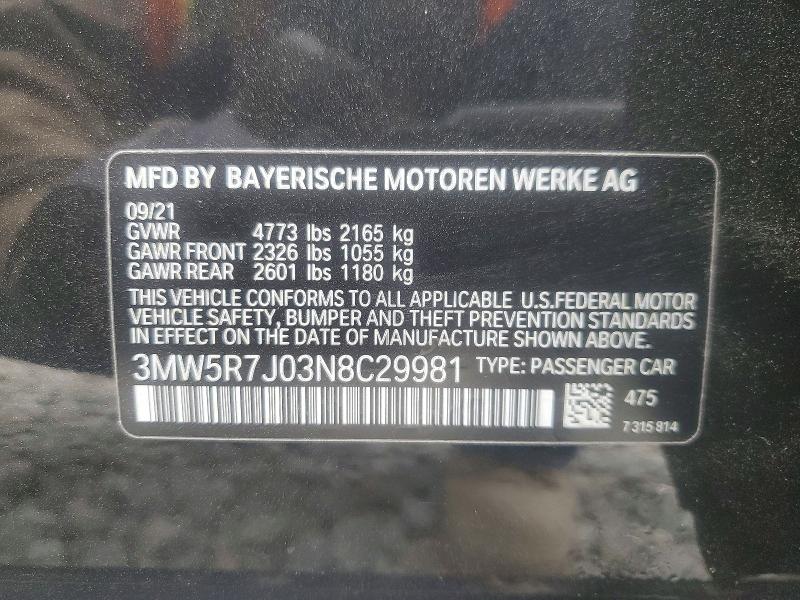 Продажа на аукционе авто 2022 Bmw 330xi, vin: 3MW5R7J03N8C29981, номер лота: 47142346