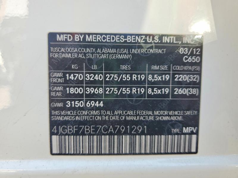 Продаж на аукціоні авто 2012 Mercedes-benz Gl, vin: 4JGBF7BE7CA791291, номер лоту: 50615106