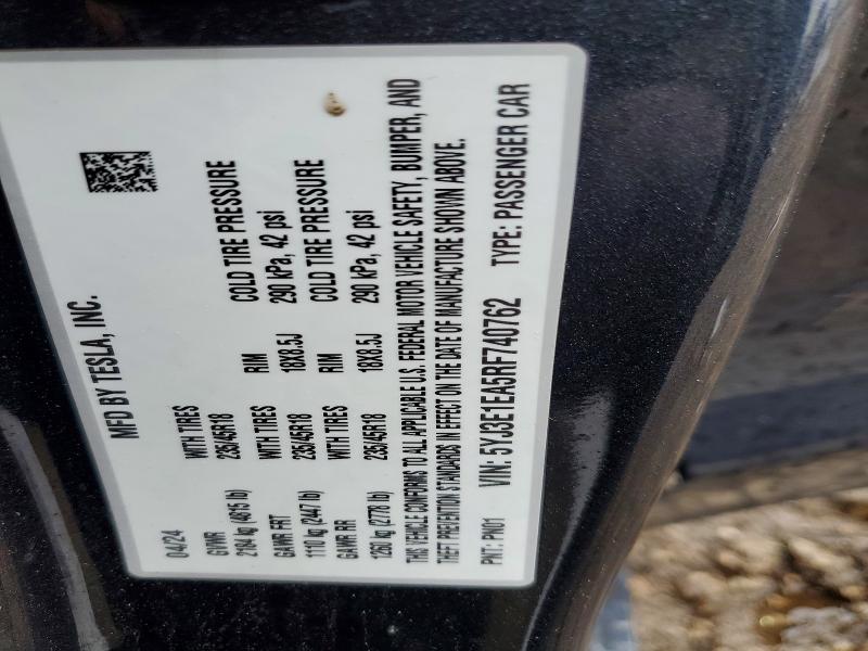 49488416 :رقم المزاد ، 5YJ3E1EA5RF740762 vin ، 2024 Tesla Model 3 مزاد بيع