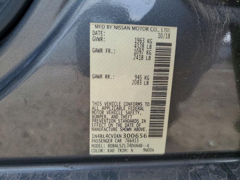Продаж на аукціоні авто 2019 Nissan Altima, vin: 1N4BL4CV1KN300656, номер лоту: 49542196