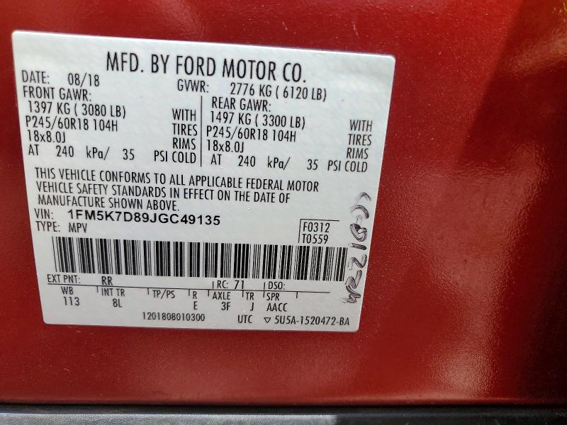 Продаж на аукціоні авто 2018 Ford Explorer, vin: 1FM5K7D89JGC49135, номер лоту: 51325526