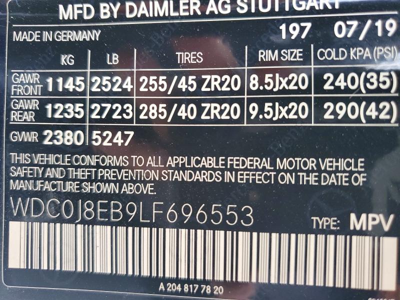 Aukcja sprzedaży 2020 Mercedes-benz Glc Coupe, vin: WDC0J8EB9LF696553, numer aukcji: 50164116