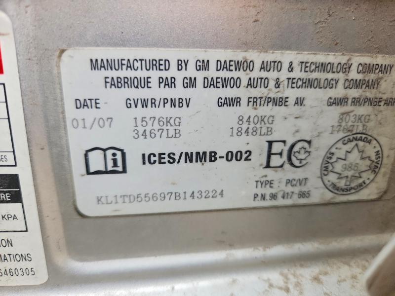 Продаж на аукціоні авто 2007 Chevrolet Aveo, vin: KL1TD55697B143224, номер лоту: 48493416