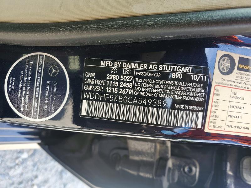 Aukcja sprzedaży 2012 Mercedes-benz E, vin: WDDHF5KB0CA549389, numer aukcji: 51137986