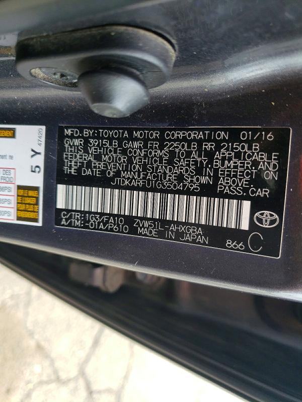 Aukcja sprzedaży 2016 Toyota Prius, vin: JTDKARFU1G3504795, numer aukcji: 51703146