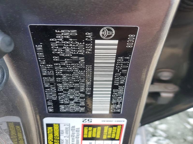 48779836 :رقم المزاد ، 4T1B11HK3JU633650 vin ، 2018 Toyota Camry مزاد بيع