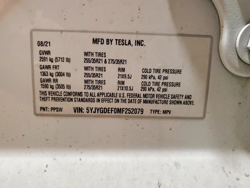 Продаж на аукціоні авто 2021 Tesla Model Y, vin: 5YJYGDEF0MF252079, номер лоту: 47964236