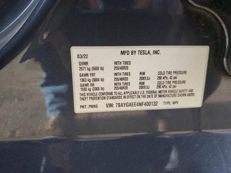 Продаж на аукціоні авто 2022 Tesla Model Y, vin: 7SAYGAEE4NF400132, номер лоту: 49271386