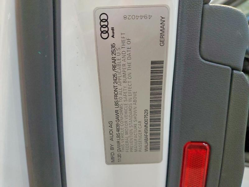 2021 Audi A4 მანქანა იყიდება აუქციონზე, vin: WAUABAF45MN007529, აუქციონის ნომერი: 50332016