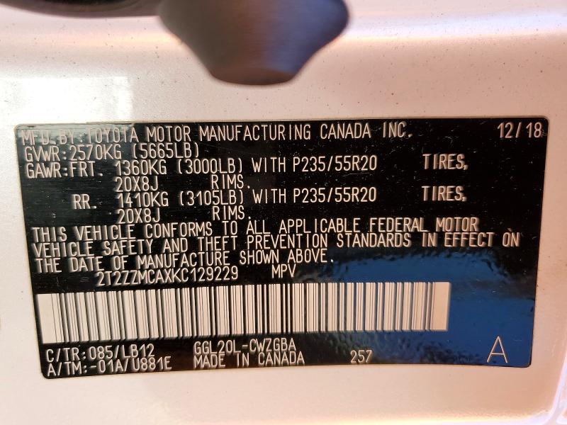 Aukcja sprzedaży 2019 Lexus Rx 350, vin: 2T2ZZMCAXKC129229, numer aukcji: 51130246