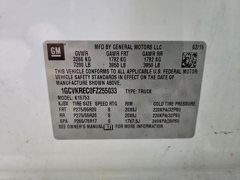 50800216 :رقم المزاد ، 1GCVKREC0FZ255033 vin ، 2015 Chevrolet Silverado مزاد بيع