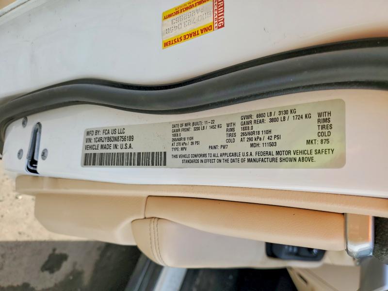 2022 Jeep Grand Cherokee მანქანა იყიდება აუქციონზე, vin: 1C4RJYB63N8756189, აუქციონის ნომერი: 48741856