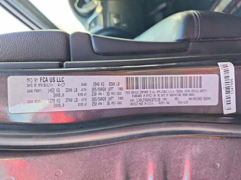 2017 Jeep Grand Cherokee მანქანა იყიდება აუქციონზე, vin: 1C4RJFAG0HC875138, აუქციონის ნომერი: 50269876