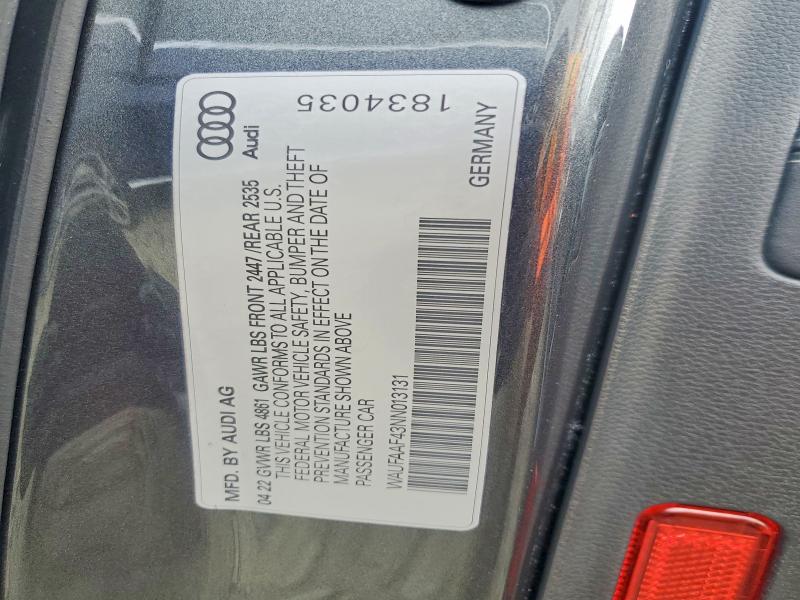 Продаж на аукціоні авто 2022 Audi A4, vin: WAUFAAF43NN013131, номер лоту: 49117716