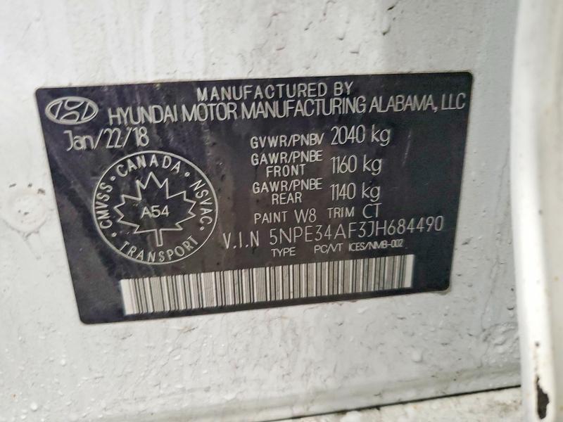 49586016 :رقم المزاد ، 5NPE34AF3JH684490 vin ، 2018 Hyundai Sonata مزاد بيع