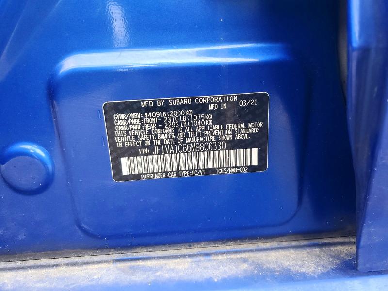 50504306 :رقم المزاد ، JF1VA1C66M9806330 vin ، 2021 Subaru Wrx مزاد بيع