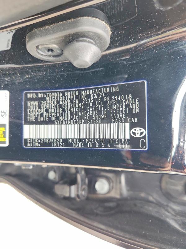 Продаж на аукціоні авто 2024 Toyota Corolla, vin: 5YFB4MDE8RP151990, номер лоту: 51439826