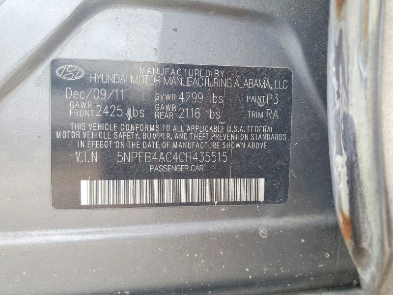 50566146 :رقم المزاد ، 5NPEB4AC4CH435515 vin ، 2012 Hyundai Sonata مزاد بيع