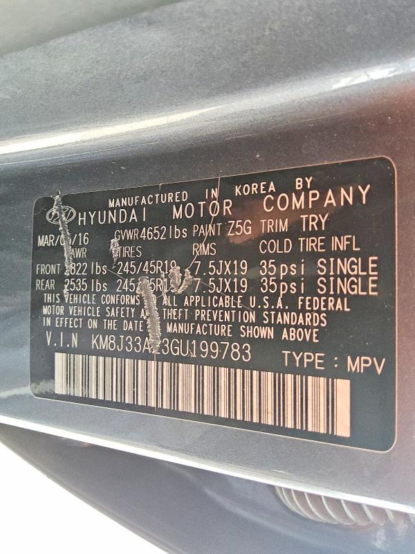 Продажа на аукционе авто 2016 Hyundai Tucson, vin: KM8J33A23GU199783, номер лота: 50476026