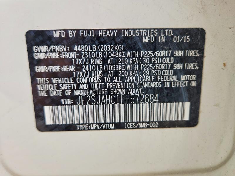 50994176 :رقم المزاد ، JF2SJAHC1FH572684 vin ، 2015 Subaru Forester مزاد بيع