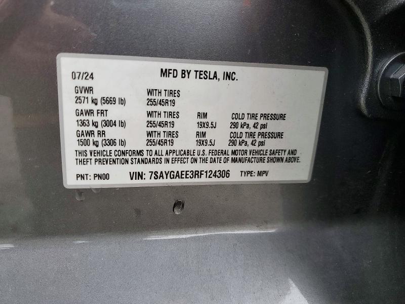 49844856 :رقم المزاد ، 7SAYGAEE3RF124306 vin ، 2024 Tesla Model Y مزاد بيع