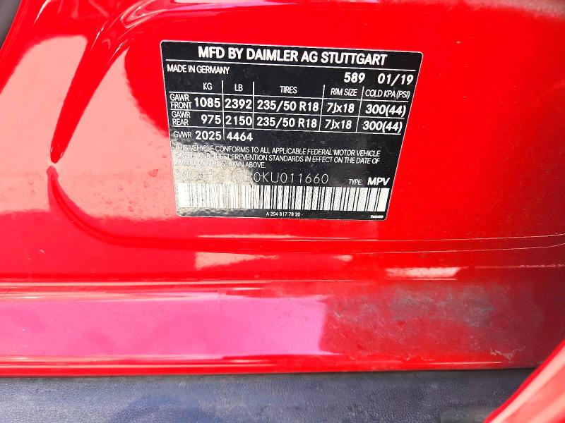 48759636 :رقم المزاد ، WDCTG4GB0KU011660 vin ، 2019 Mercedes-benz Gla مزاد بيع