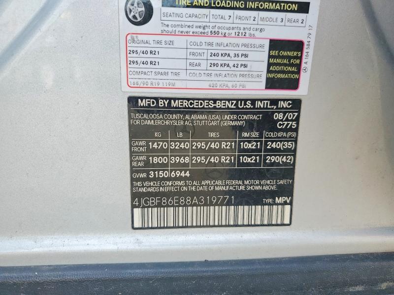 Продажа на аукционе авто 2008 Mercedes-benz Gl, vin: 4JGBF86E88A319771, номер лота: 49278636
