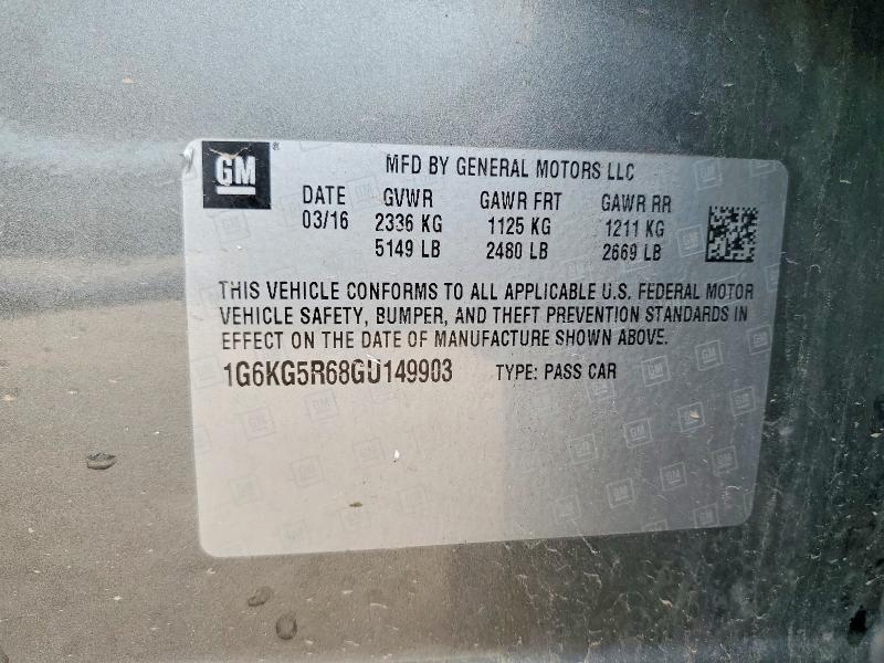 51001236 :رقم المزاد ، 1G6KG5R68GU149903 vin ، 2016 Cadillac Ct6 مزاد بيع