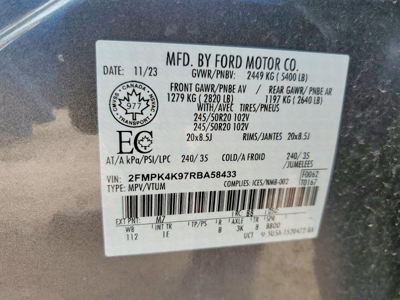 Продаж на аукціоні авто 2024 Ford Edge, vin: 2FMPK4K97RBA58433, номер лоту: 49983746
