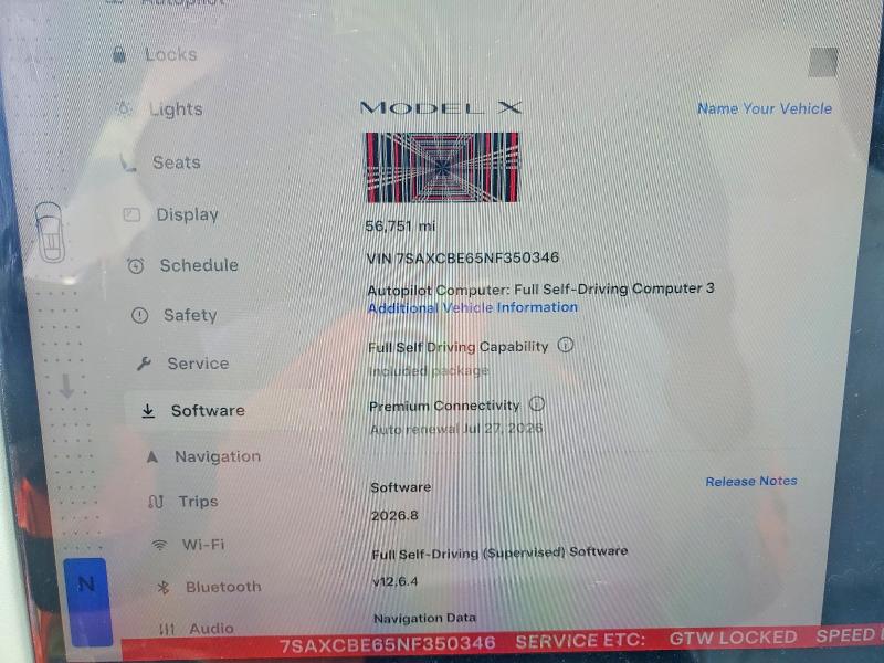 49504856 :رقم المزاد ، 7SAXCBE65NF350346 vin ، 2022 Tesla Model X مزاد بيع