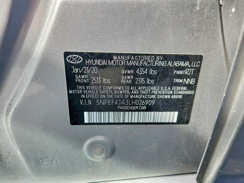 49470876 :رقم المزاد ، 5NPEF4JA3LH026909 vin ، 2020 Hyundai Sonata مزاد بيع