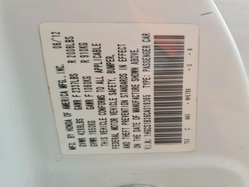 48644296 :رقم المزاد ، 1HGCS1B36CA019365 vin ، 2012 Honda Accord مزاد بيع