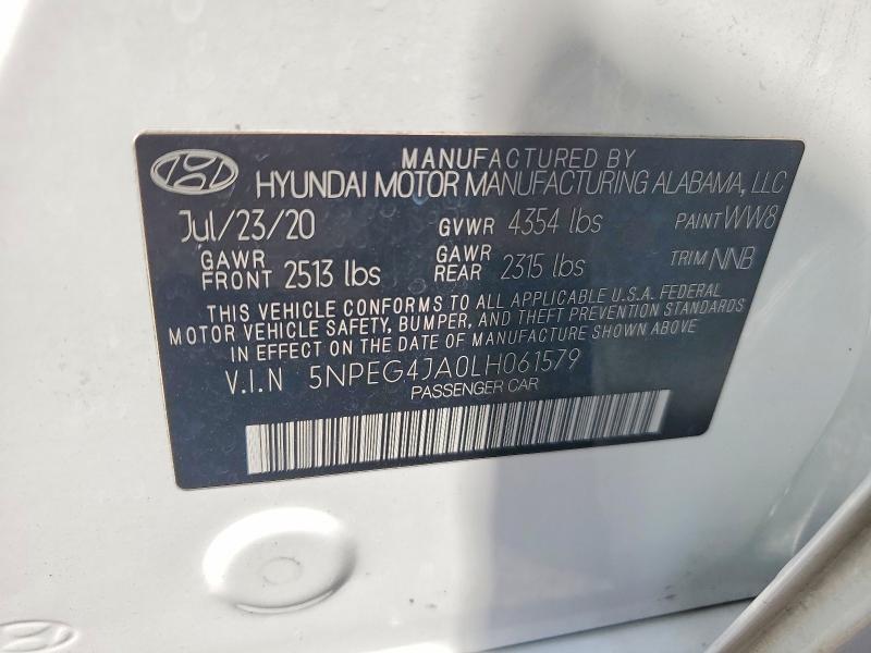 2020 Hyundai Sonata მანქანა იყიდება აუქციონზე, vin: 5NPEG4JA0LH061579, აუქციონის ნომერი: 50706146