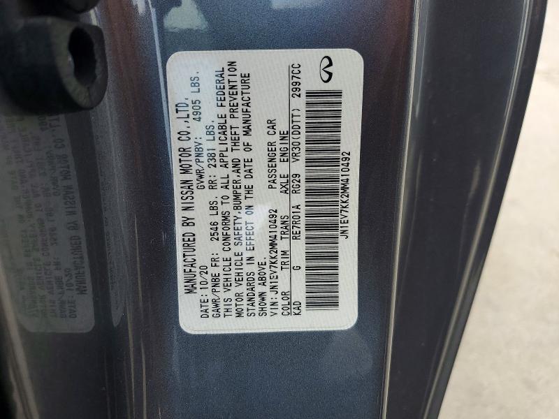 50105936 :رقم المزاد ، JN1EV7KK2MM410492 vin ، 2021 Infiniti Q60 مزاد بيع