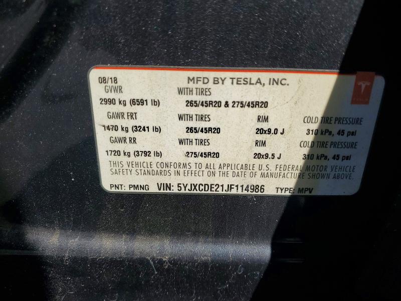 Продажа на аукционе авто 2018 Tesla Model X, vin: 5YJXCDE21JF114986, номер лота: 50302956