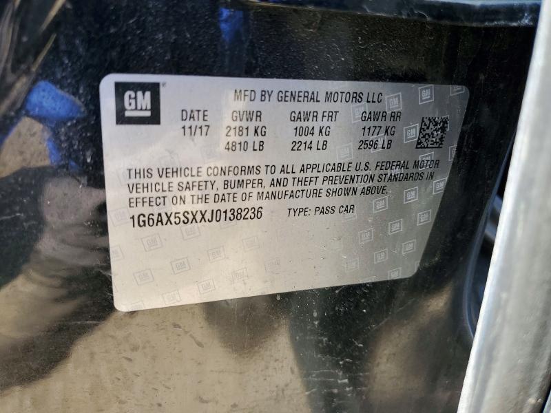 Aukcja sprzedaży 2018 Cadillac Cts, vin: 1G6AX5SXXJ0138236, numer aukcji: 50449676